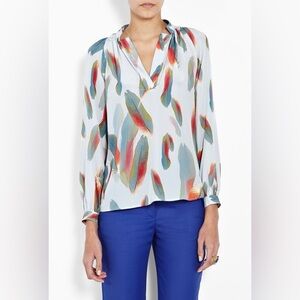 Tucker Milly's Floating Feather Long Sleeve Silk Tunic Blouse Balloon Sleeve S